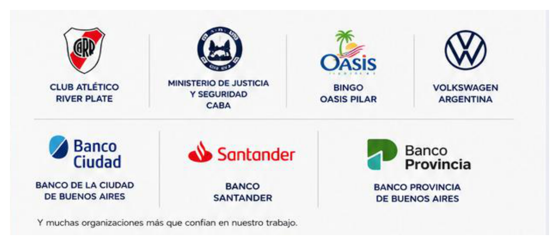 Clientes de Ratio Hyperion: Club Atlético River Plate, Ministerio de Justicia y Seguridad CABA, Bingo Oasis Pilar, Volkswagen Argentina, Banco Ciudad, Banco Santander, Banco Provincia